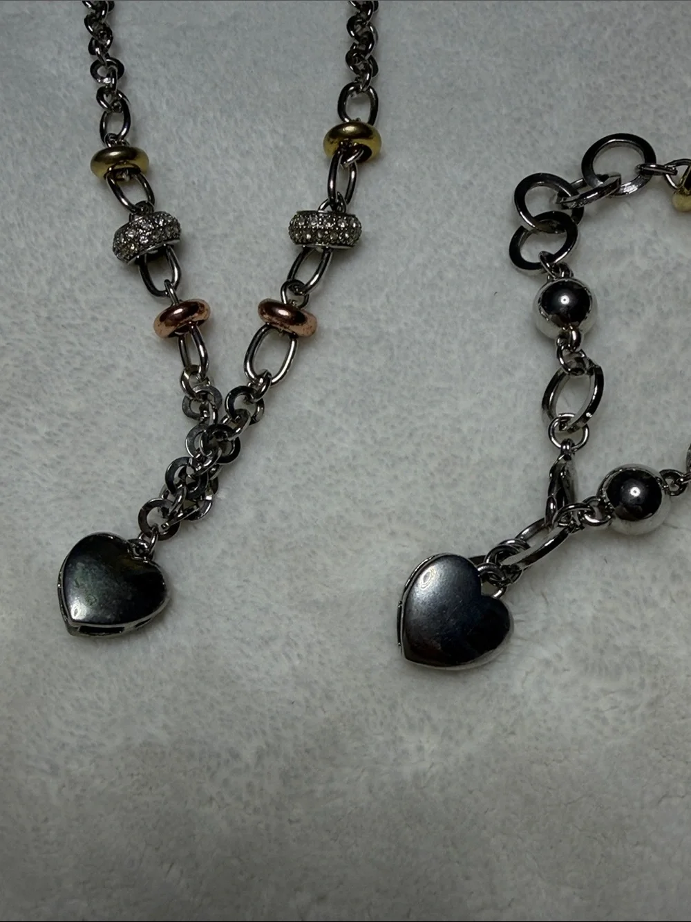 Silver-Tone Heart Pendant Necklace & Bracelet Set - Pave Crystal Accents